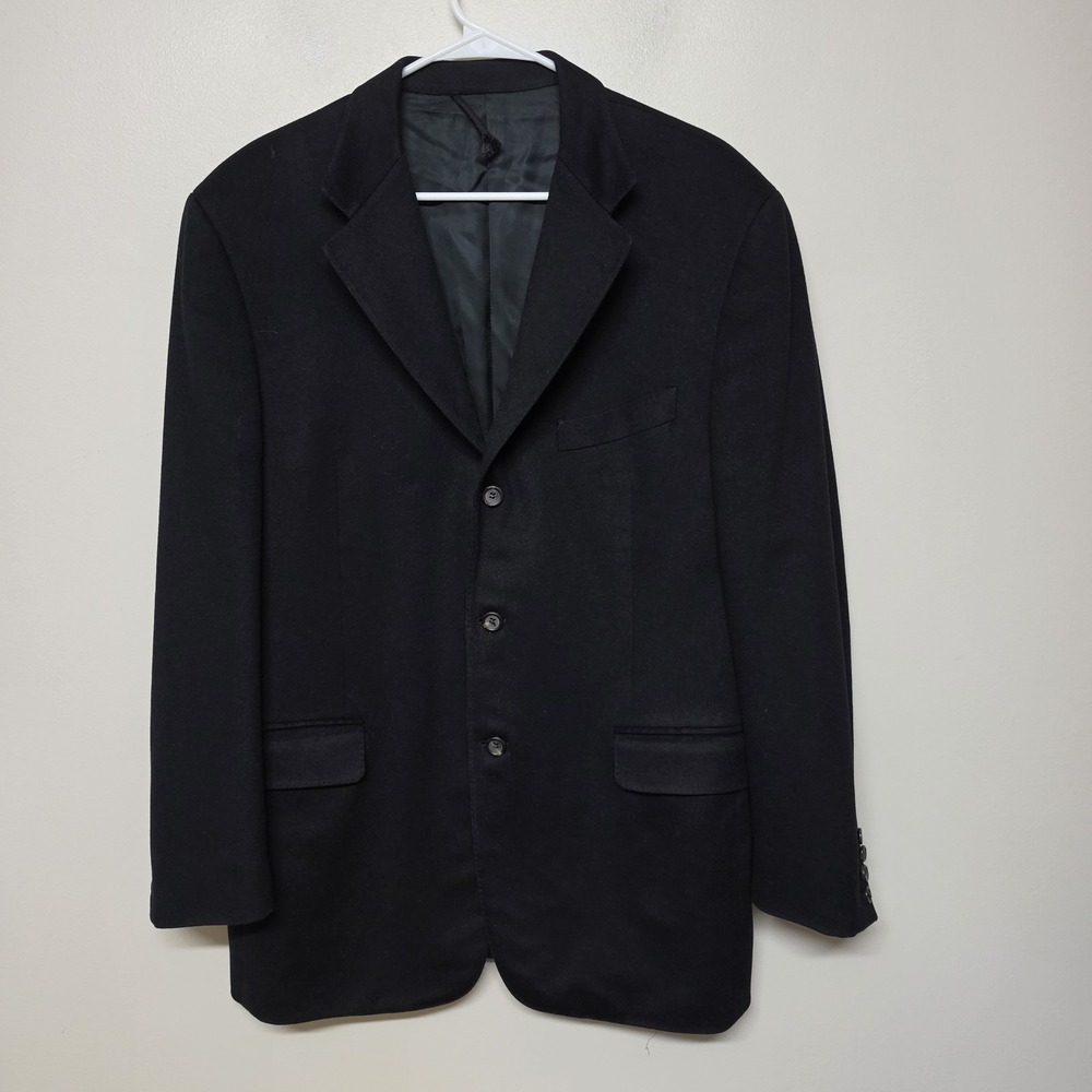 Canali Cashmere‎ Blazer 52R Black Sport Coat Italy Barney's Mens Jacket Luxury